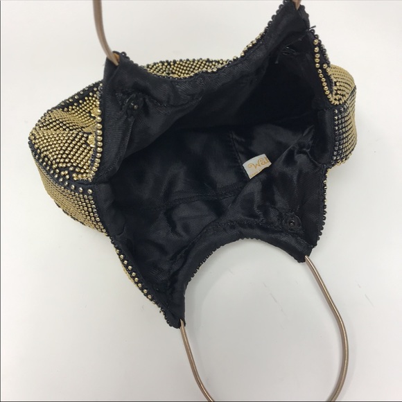 Vintage Black/Gold Beaded Purse With Metal Handles - Picture 5 of 11